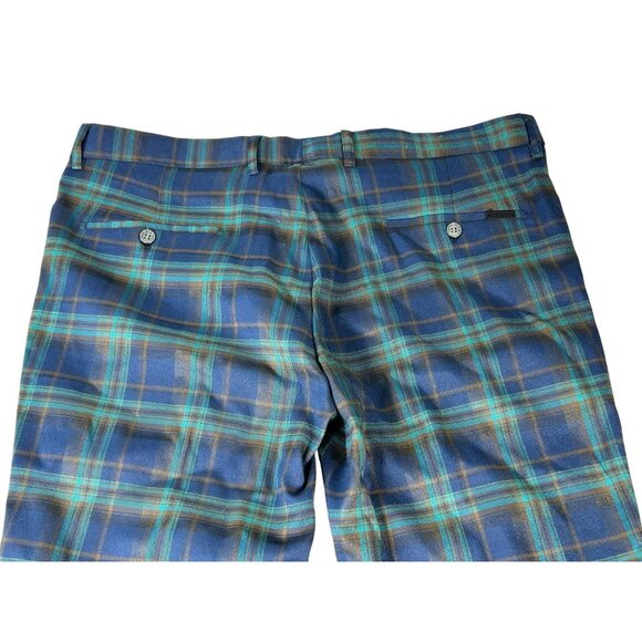 NEW Barabas Plaid Pants Navy Blue Lime Green Men's Sz 36x30 Slim Fit Trouser NWT - Picture 8 of 8